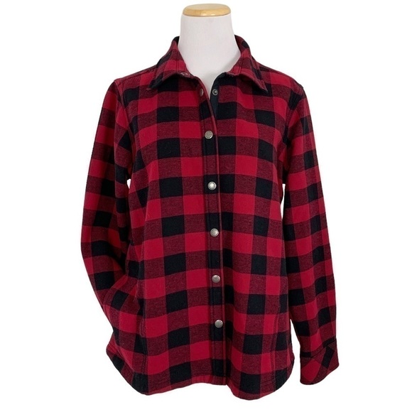 Orvis Buffalo Check Fleece Lined Shacket Shirt Size Large Lined Pockets - Picture 1 of 17